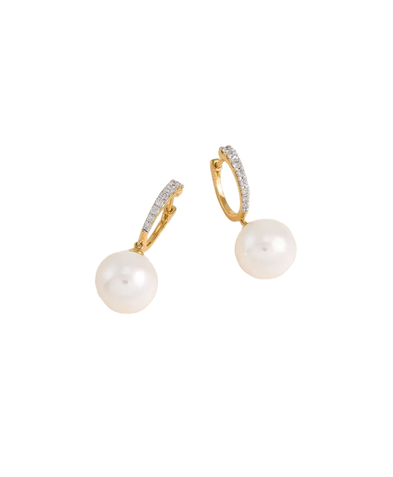 14k Gold Pearl Hoop Earrings