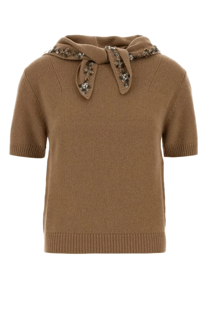 Prada Embellished Cashmere Sweater — Beige