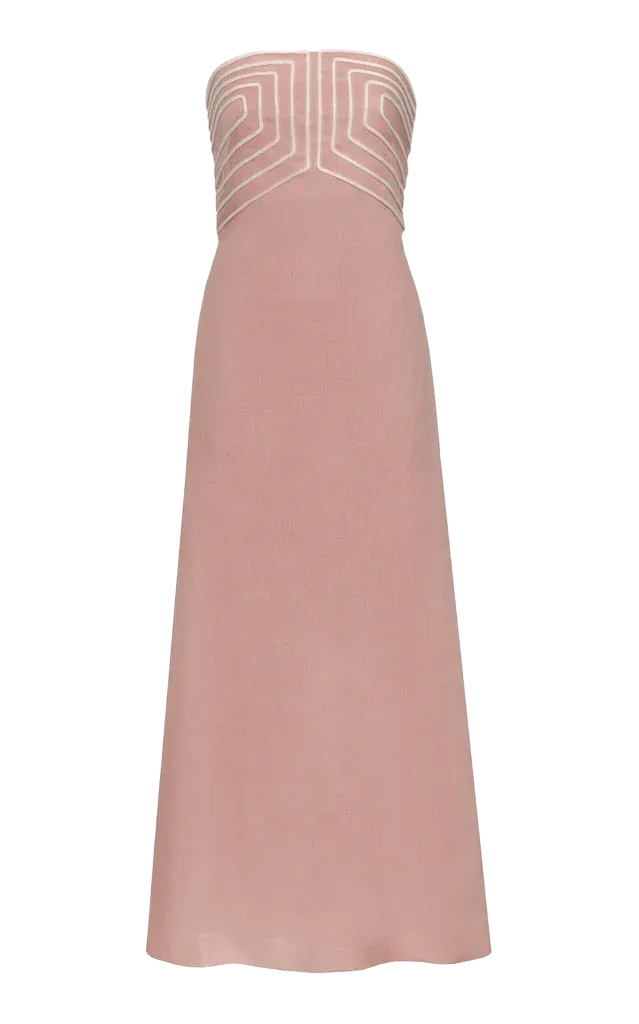 Paseo Marino Embroidered Linen Midi Dress