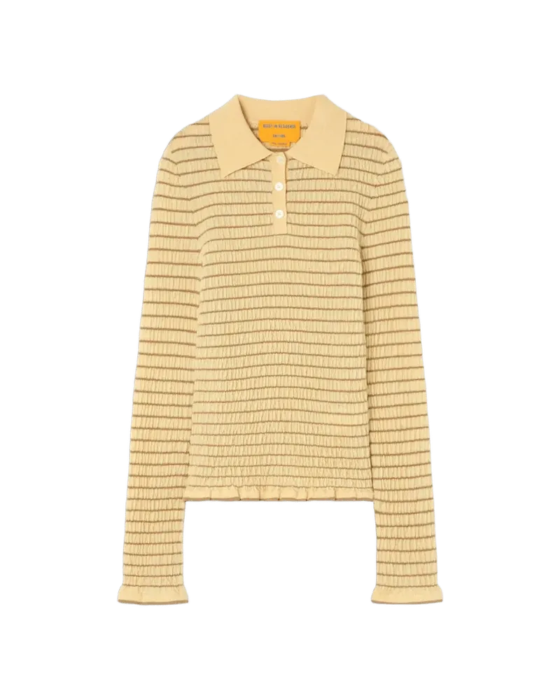 Smocked L/S Shrunken Polo - Butter/Camel