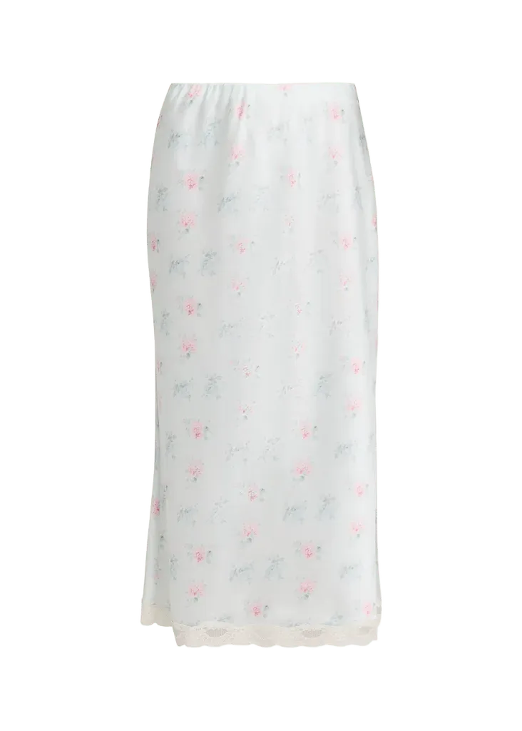 Castle Floral Satin Midi Skirt