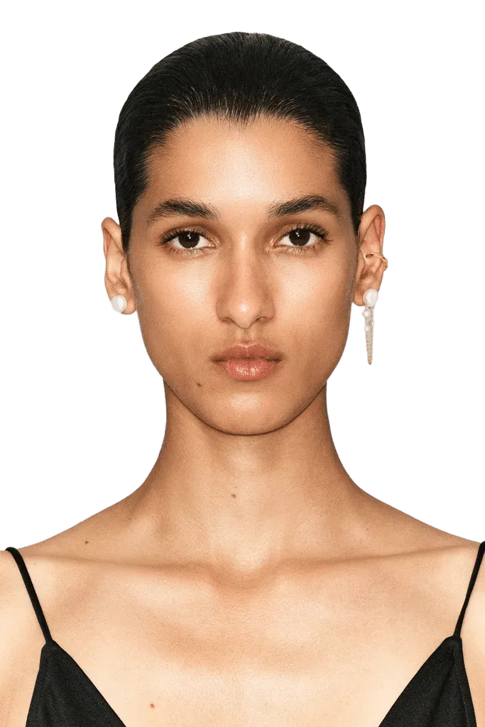 ASYMMETRIC FRESHWATER PEARL CHAIN CUFF EARRINGS