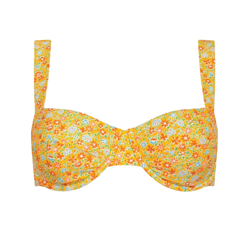 women's marigold floral bikini top with cups