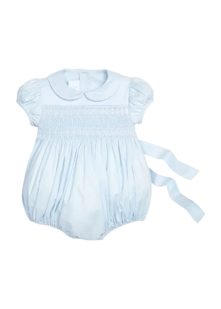 Smocked Emery Bubble - Light Blue with White