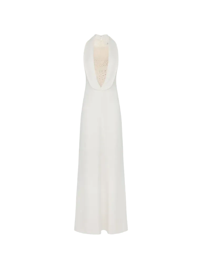 Red Carpet dress in lightweight crêpe fabric with embroideries