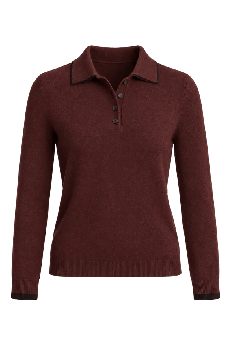 Double-Trim Merino Wool & Cashmere-Blend Polo Sweater