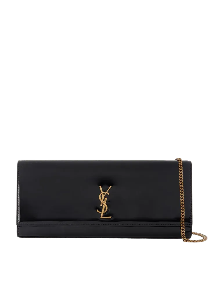 Kate Cassandre-embellished patent-leather clutch