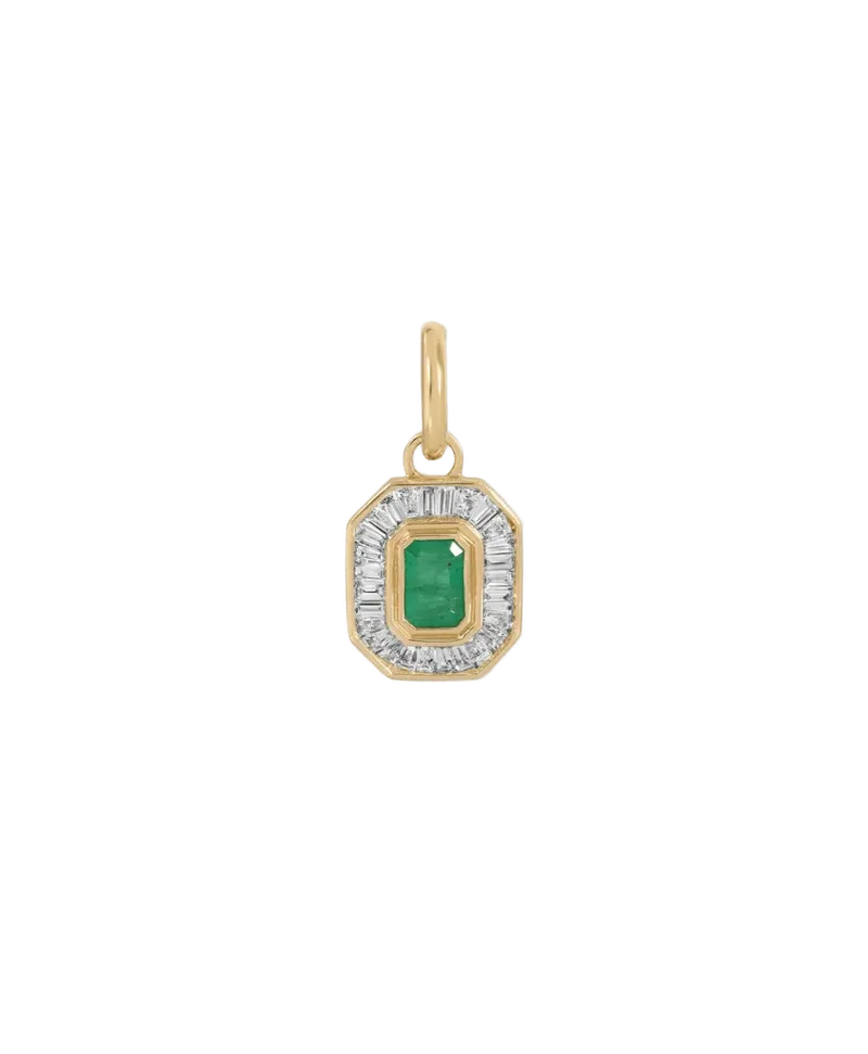 Deco Diamond + Emerald Gemstone Hinged Charm