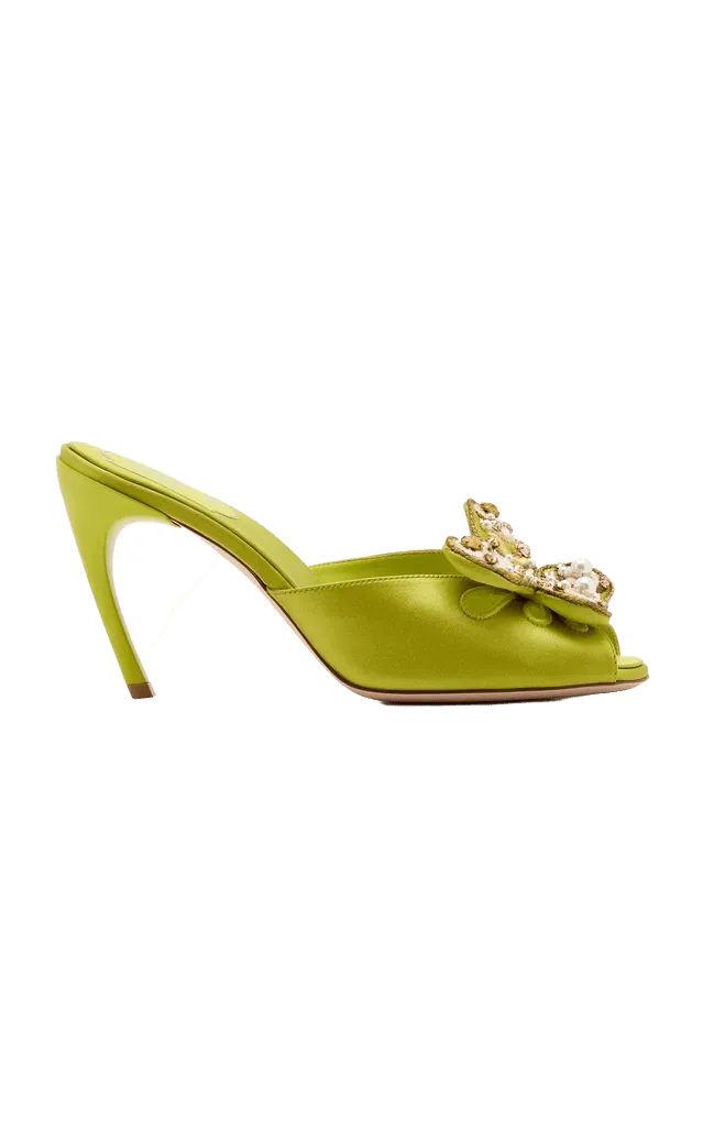 Choc Butterfly-Embellished Satin Mules
