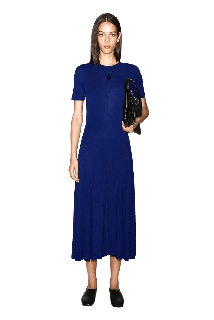 RIBBED-JERSEY FLARED MIDI DRESS