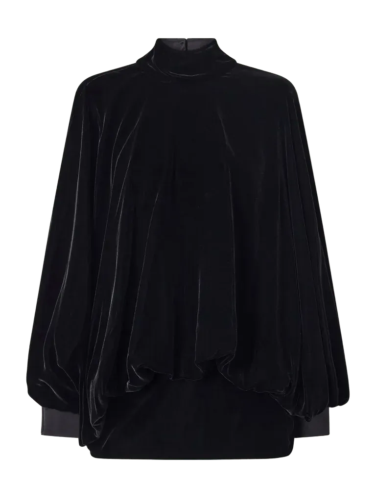 Tiered gathered velvet blouse
