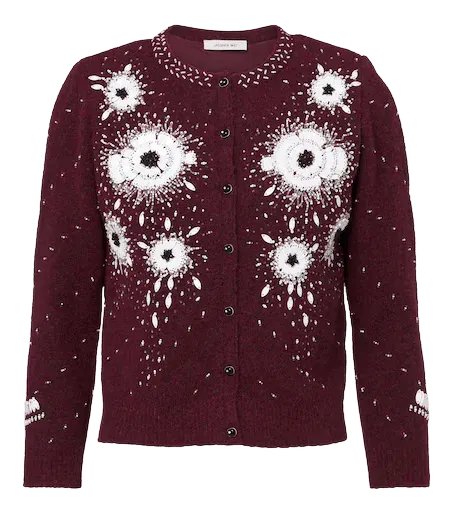 Embellished floral wool-blend cardigan