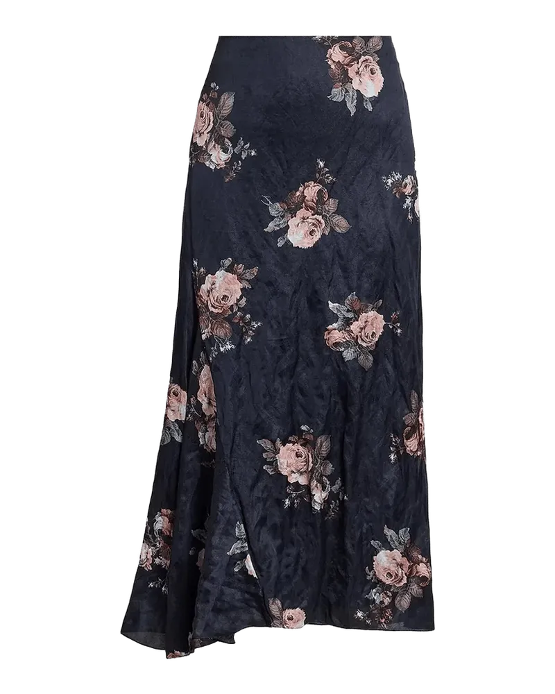 Draped Floral Crushed Satin Midi Skirt
