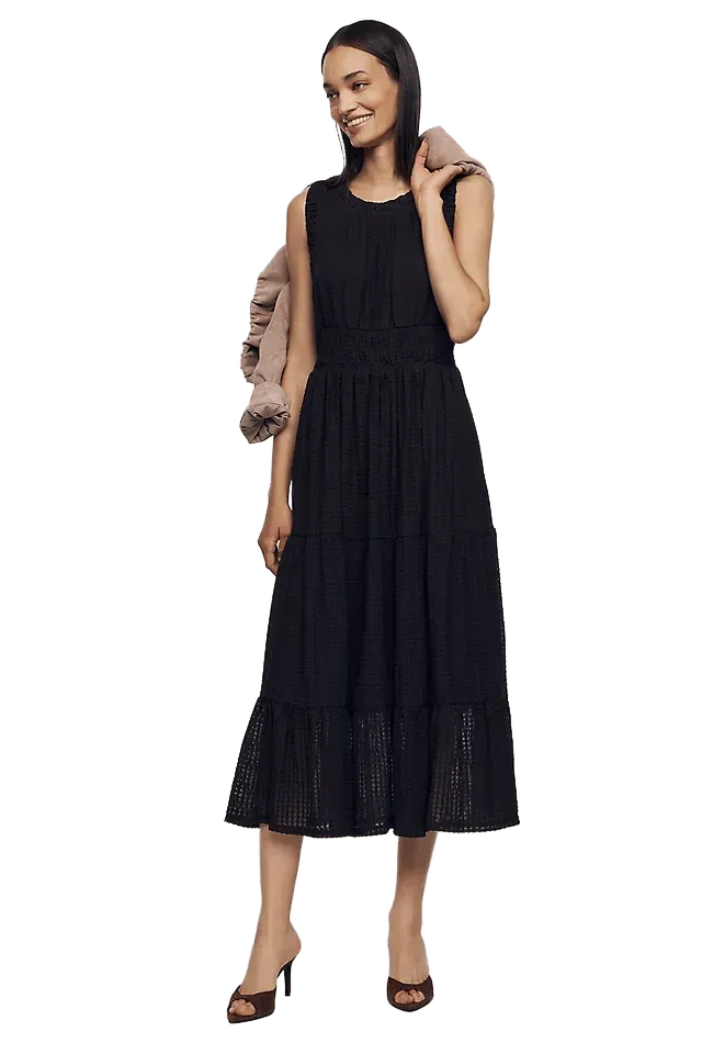 By Anthropologie Sleeveless Smocked Waist A-Line Midi Dress