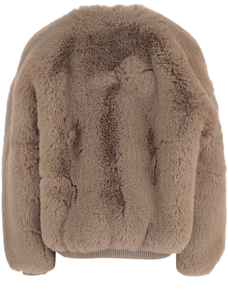 The Frankie Shop Plush Faux Fur Jacket — Beige