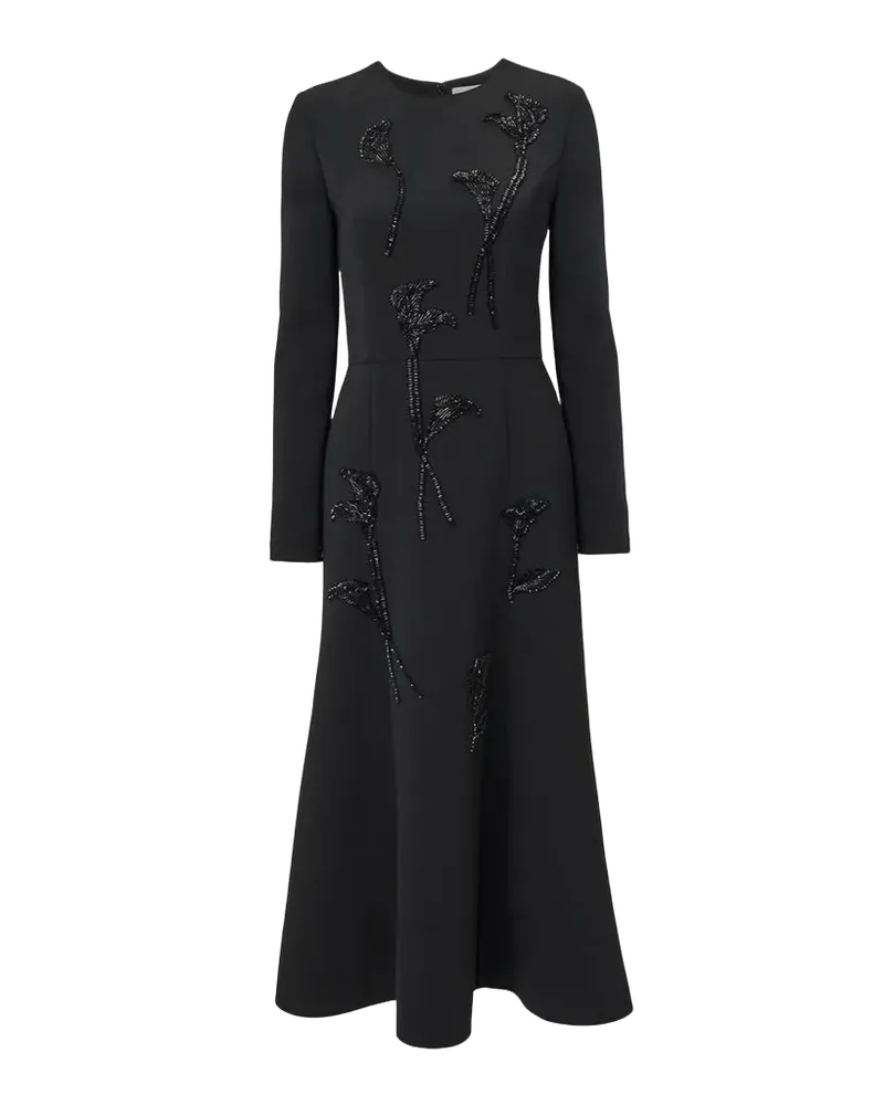 Floral Embellished Long-Sleeve Midi Trumpet Dress