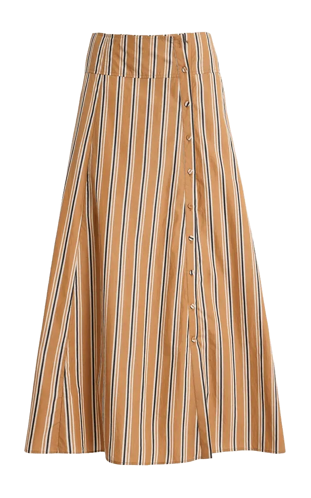 Rosenne Striped Cotton Midi Skirt