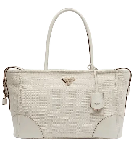 Large leather-trimmed canvas tote bag