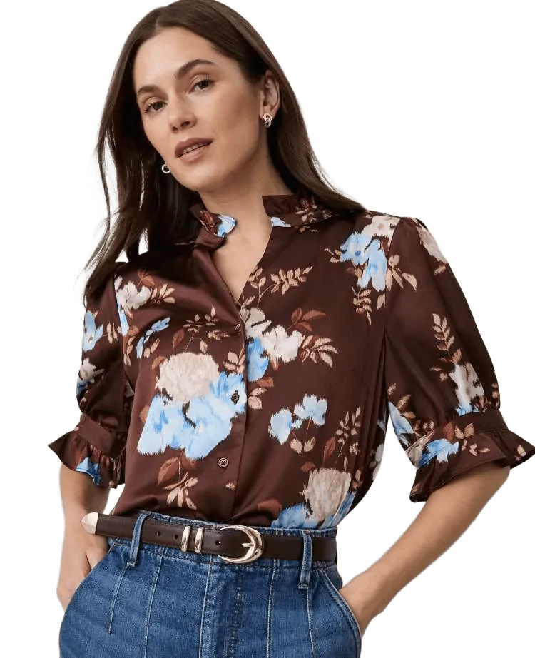 Floral Ruffle Collar Shirt