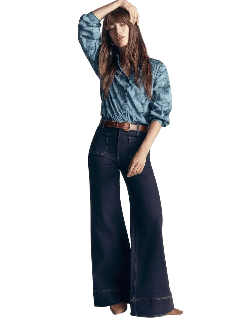 Patch Pocket Flare Jeans-Indigo