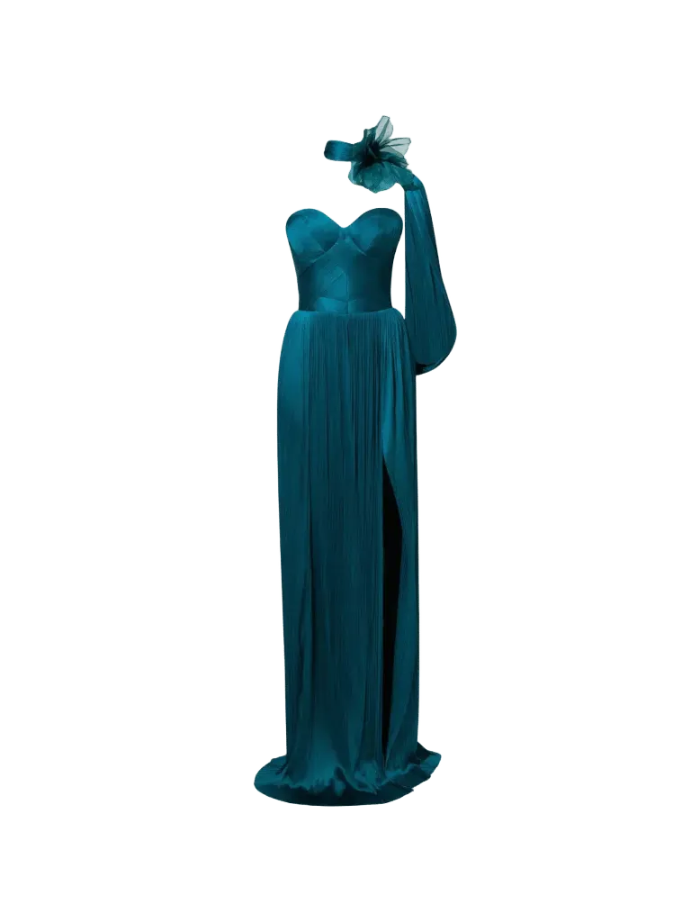 Forest floral-embellished plissé maxi dress