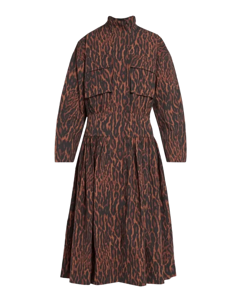 Printed Stretch Cotton-Blend Utility Midi Dress