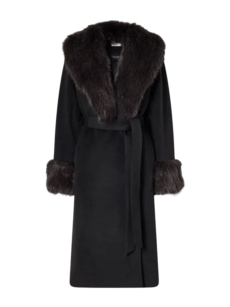 Kinsley belted plush-trimmed wool-blend melton coat