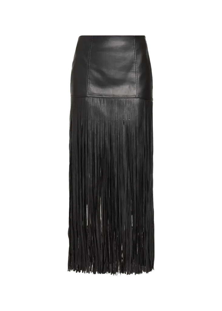 Toccin Soren Fringed Faux Leather Mini Skirt