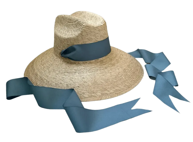Hollyhock Sun Hat - French Blue Long Grosgrain Ribbon