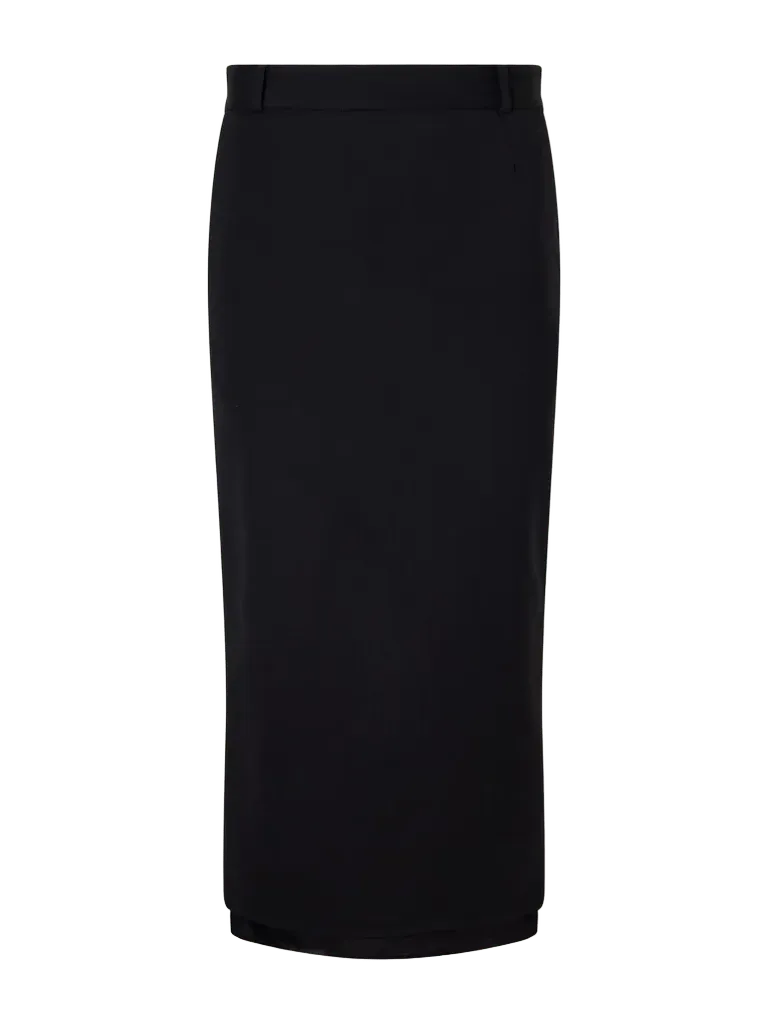Layered satin-trimmed wool-blend garbadine midi skirt