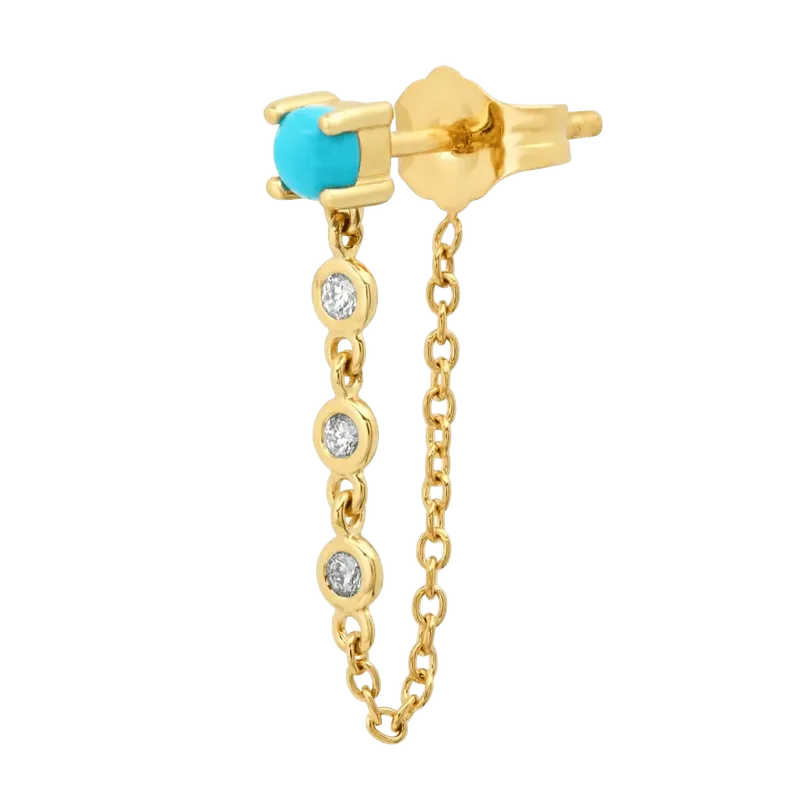 Single Turquoise Stud with Diamond Chain