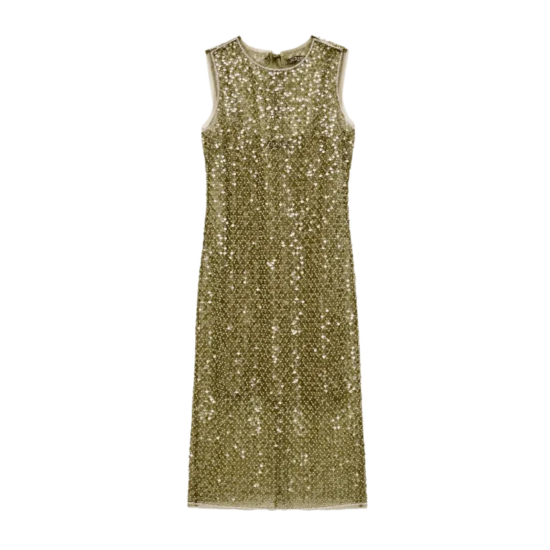 Column slip dress in sequin tulle