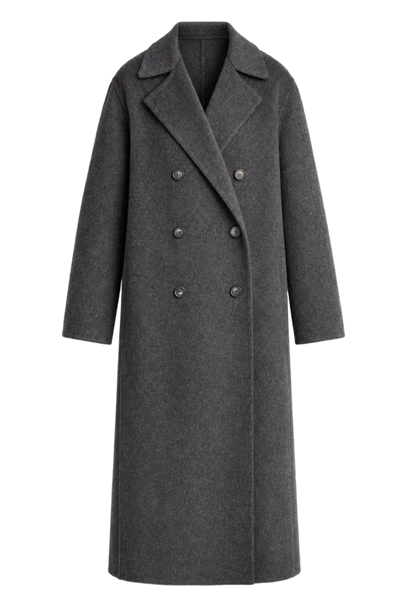 Wool-Blend Double-Breasted Long Coat
