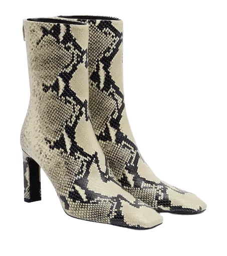 Snake-effect leather ankle boots