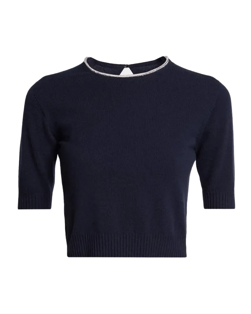 Crystal Crewneck Short-Sleeve Silk Knit Crop Shirt