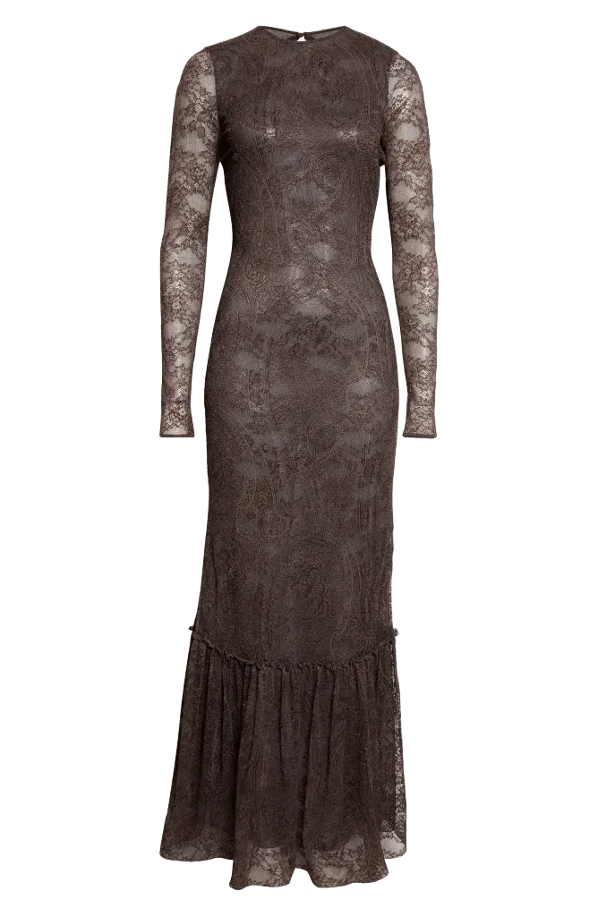 Long Sleeve Lace Jersey Maxi Dress