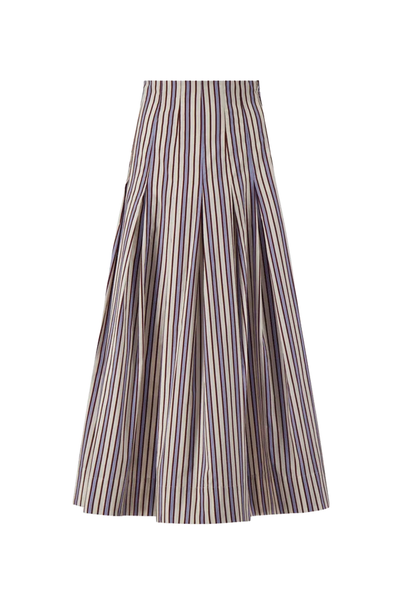 Striped Cotton Full Skirt in Cream Multi