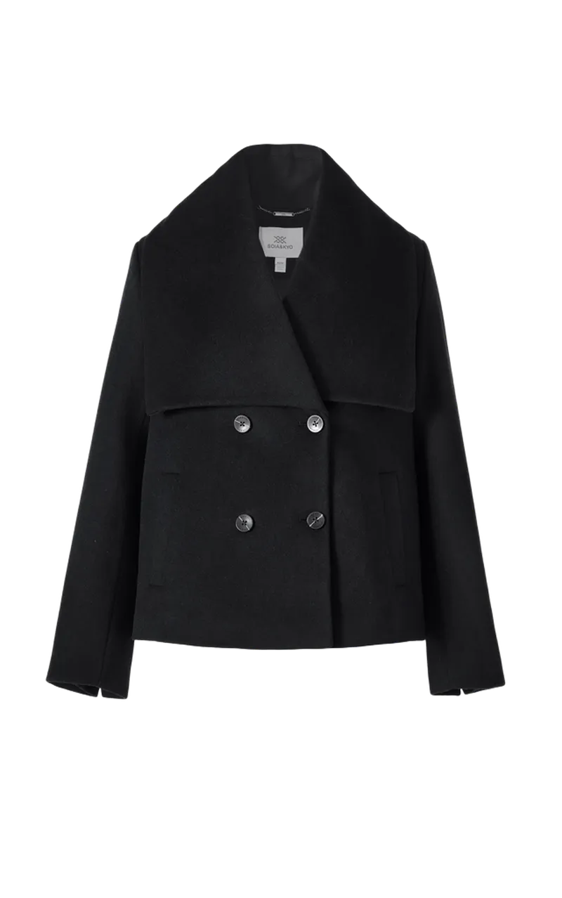 SOIA & KYO Tala Double Breasted Wool Coat in Black