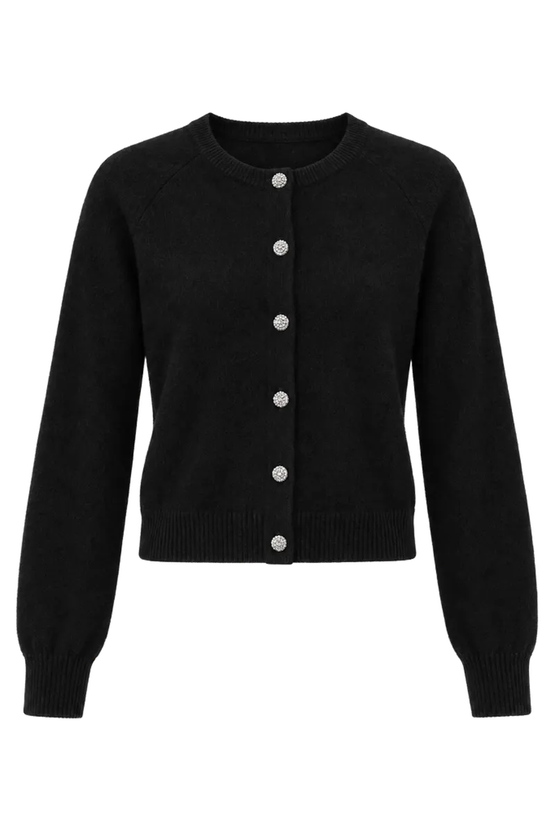Black Cashmere Embellished Button Lillian Cardigan