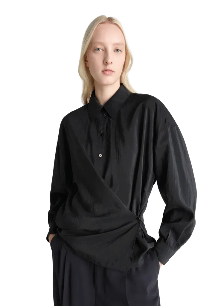 STRAIGHT COLLAR TWISTED SHIRT IN DRY SILK