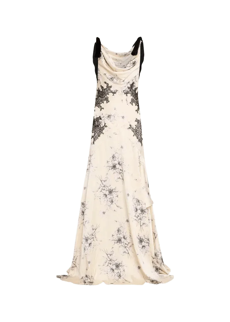 Cinq à Sept Hand-Sketched Floral Cowl-Neck Gown