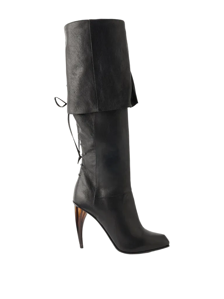 Leather lace-up knee boots