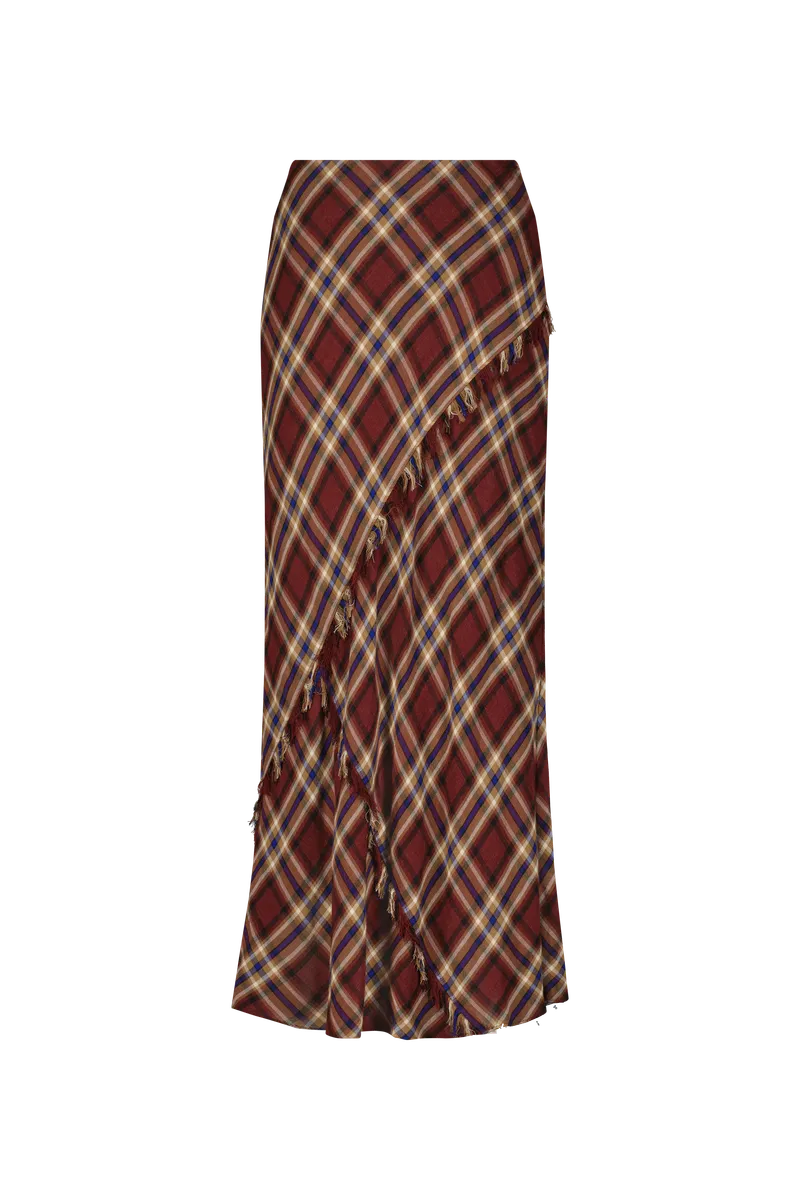 Plaid Gauze Fringe Skirt