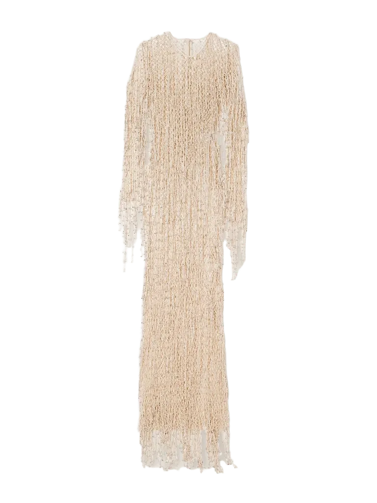 Belinda fringed-embellished cotton crochet-knit maxi dress