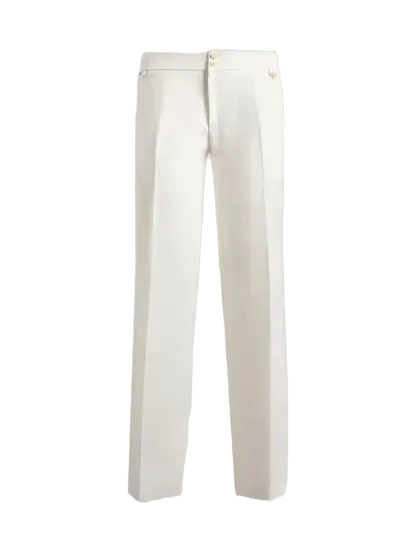 FLARED LINEN TROUSERS WITH PEGASO BUTTONS