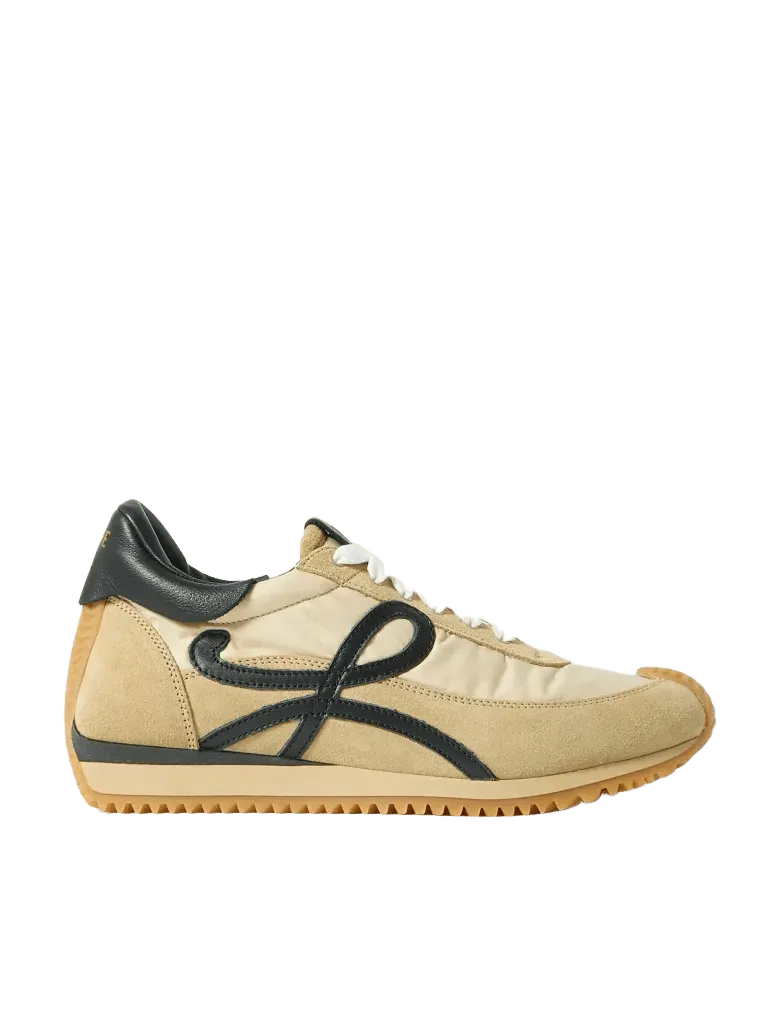 Flow logo-appliquéd shell, leather and suede sneakers