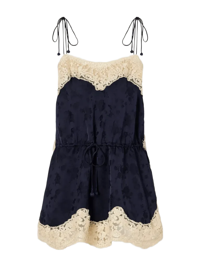 Shay gathered lace-trimmed floral-jacquard camisole