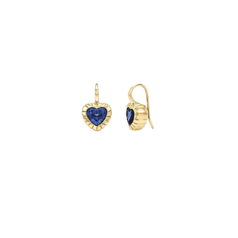 3.07ct Heart Blue Sapphires Heirloom Bezel Earrings