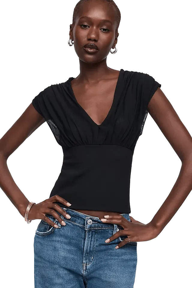 By Anthropologie Plunge-Neck Banded Top