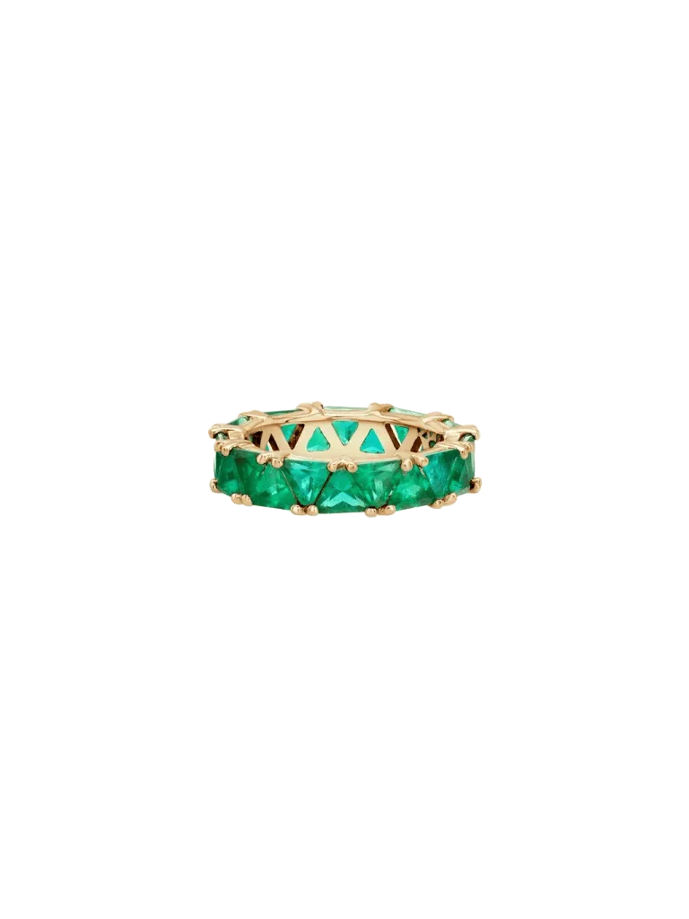 14K THEODORA TRILLION-CUT ETERNITY BAND IN LAB EMERALD, 14K YELLOW GOLD